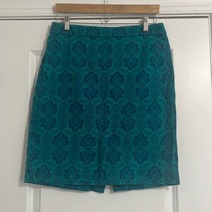 J Crew Pencil Skirt Blue Pattern Size 8